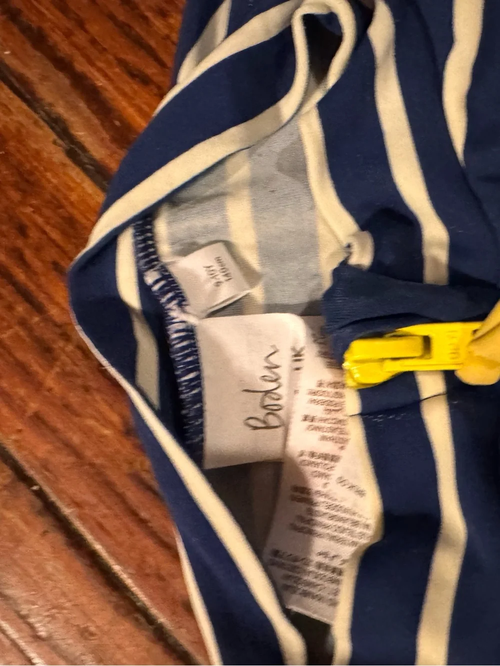 Boden Navy and White Stripe Kids swimsuit size 9-10